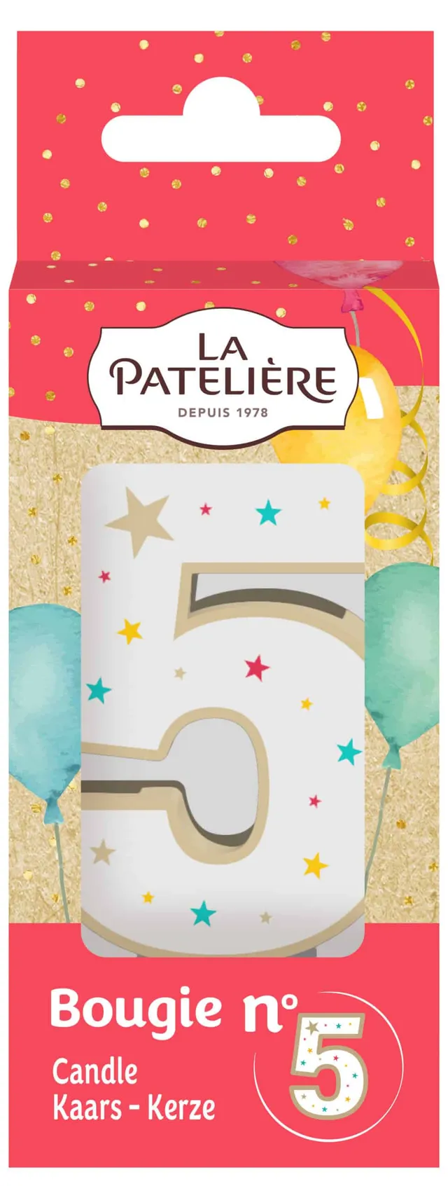 La Patelière Décors et Bougies Bougie Chiffre 5 Blanche Étoiles