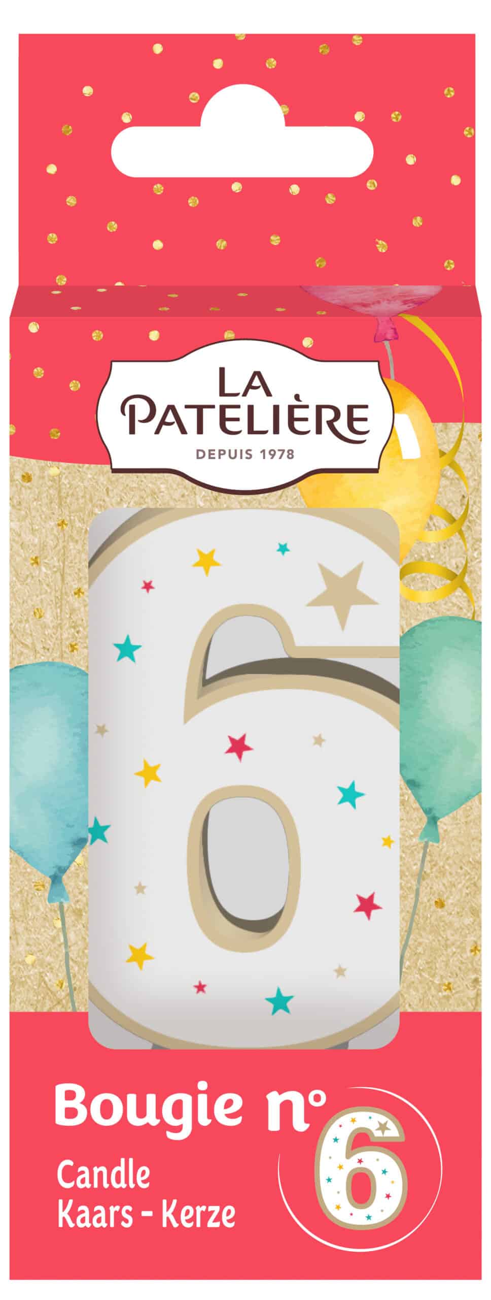 La Patelière Décors et bougies Bougie chiffre 6 blanche étoiles gâteau