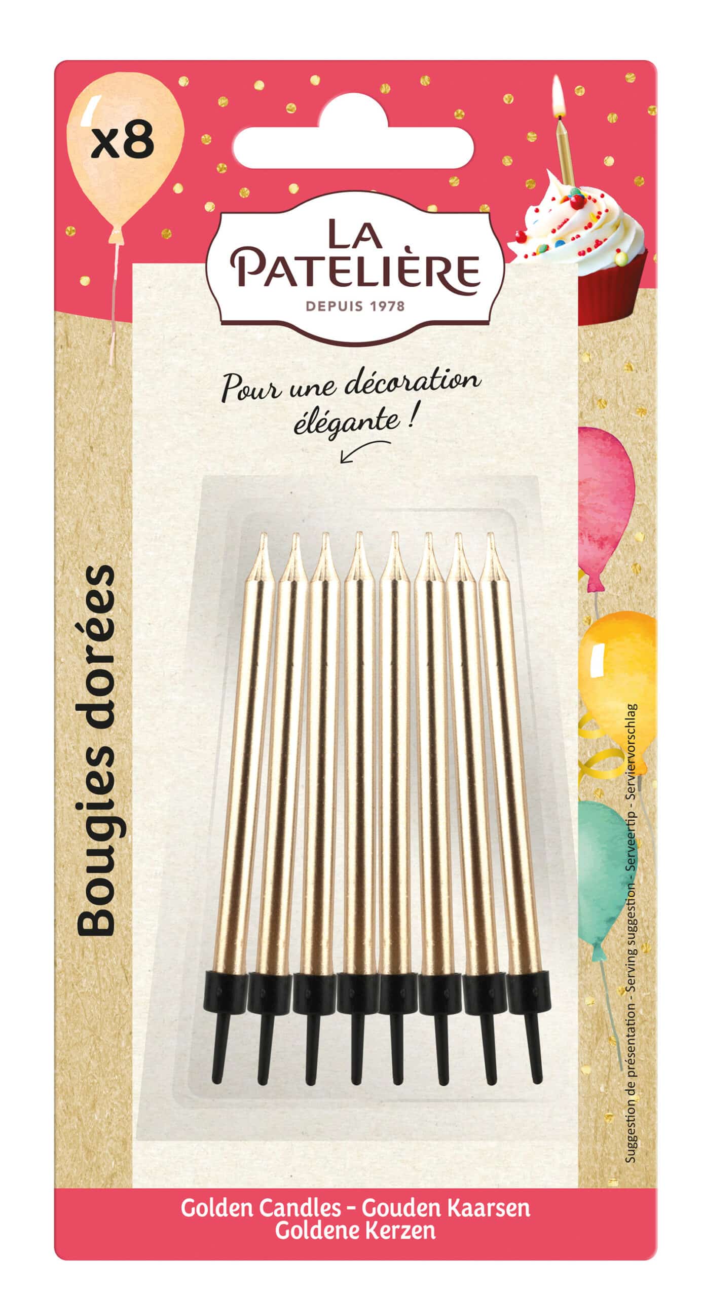 La Patelière Décors et bougies Bougies dorées x8 gâteau