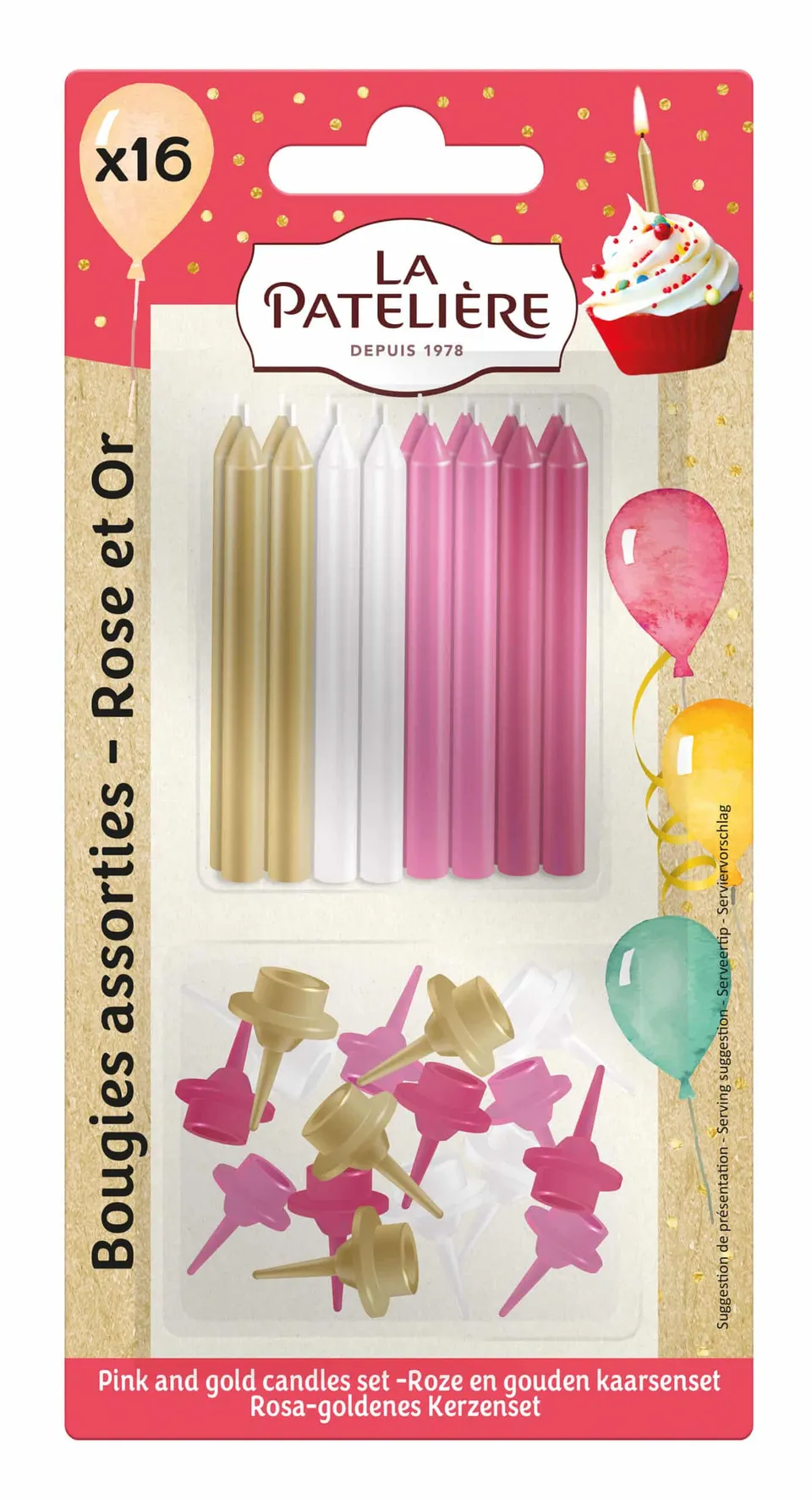 La Patelière Décors et bougies Bougies assorties rose et or x16
