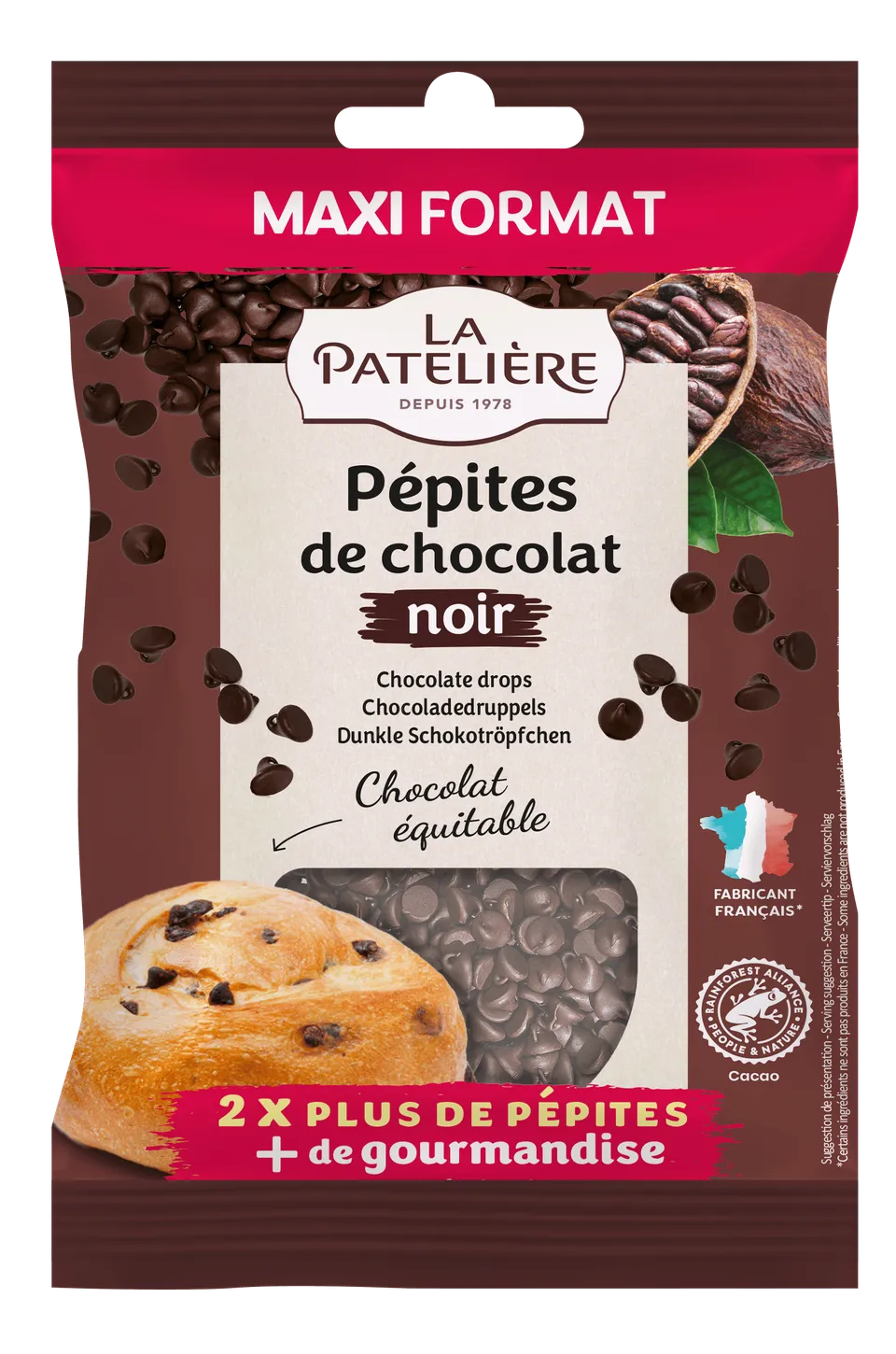 La Patelière Chocolats pépites de chocolat noir 200 g fondantes