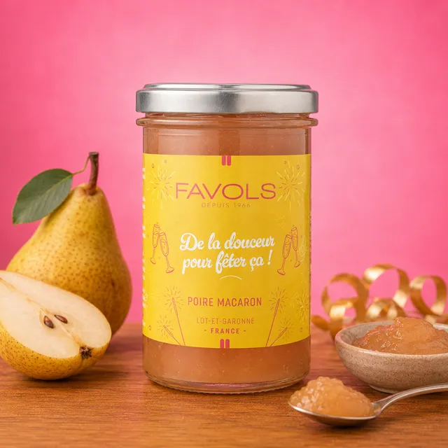 La fée de la gourmandise Confiture Poire-Macaron 250 g artisanale