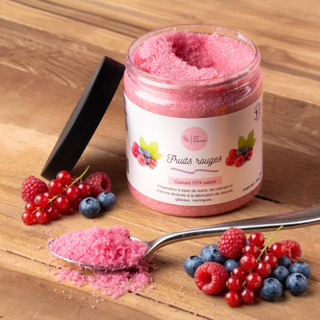 La fée de la gourmandise Fruits Rouges sucre aromatisé pot 250g