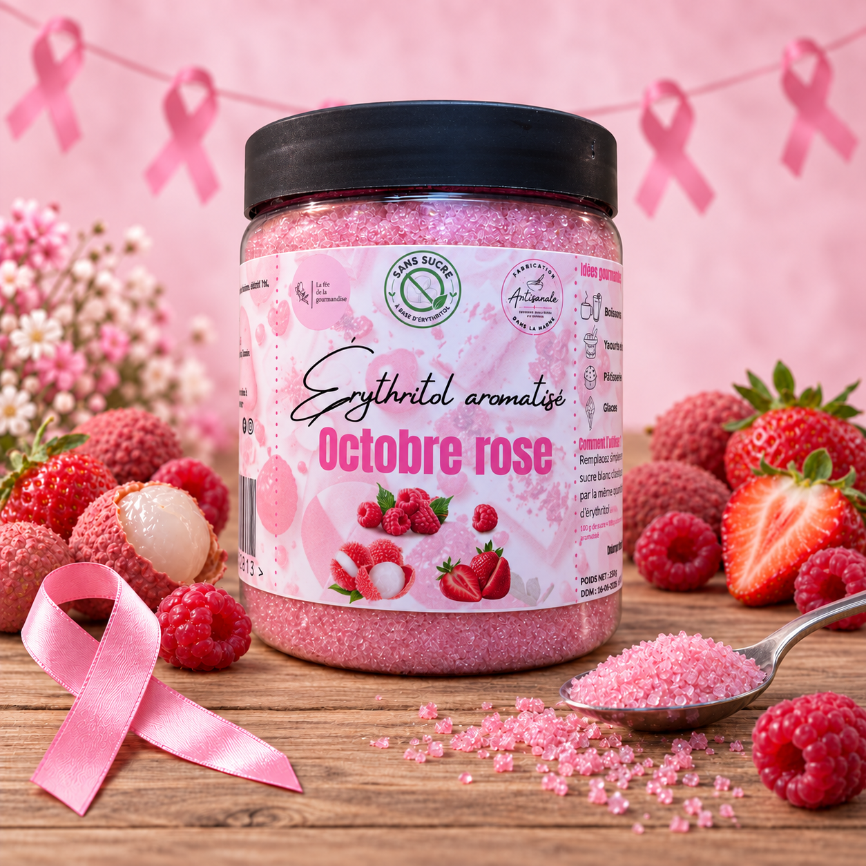La fée de la gourmandise Octobre Rose érythritol litchi framboise