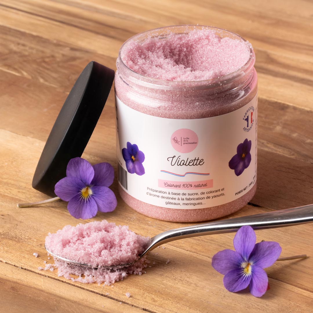 La fée de la gourmandise violette sucre aromatisé pot 250g