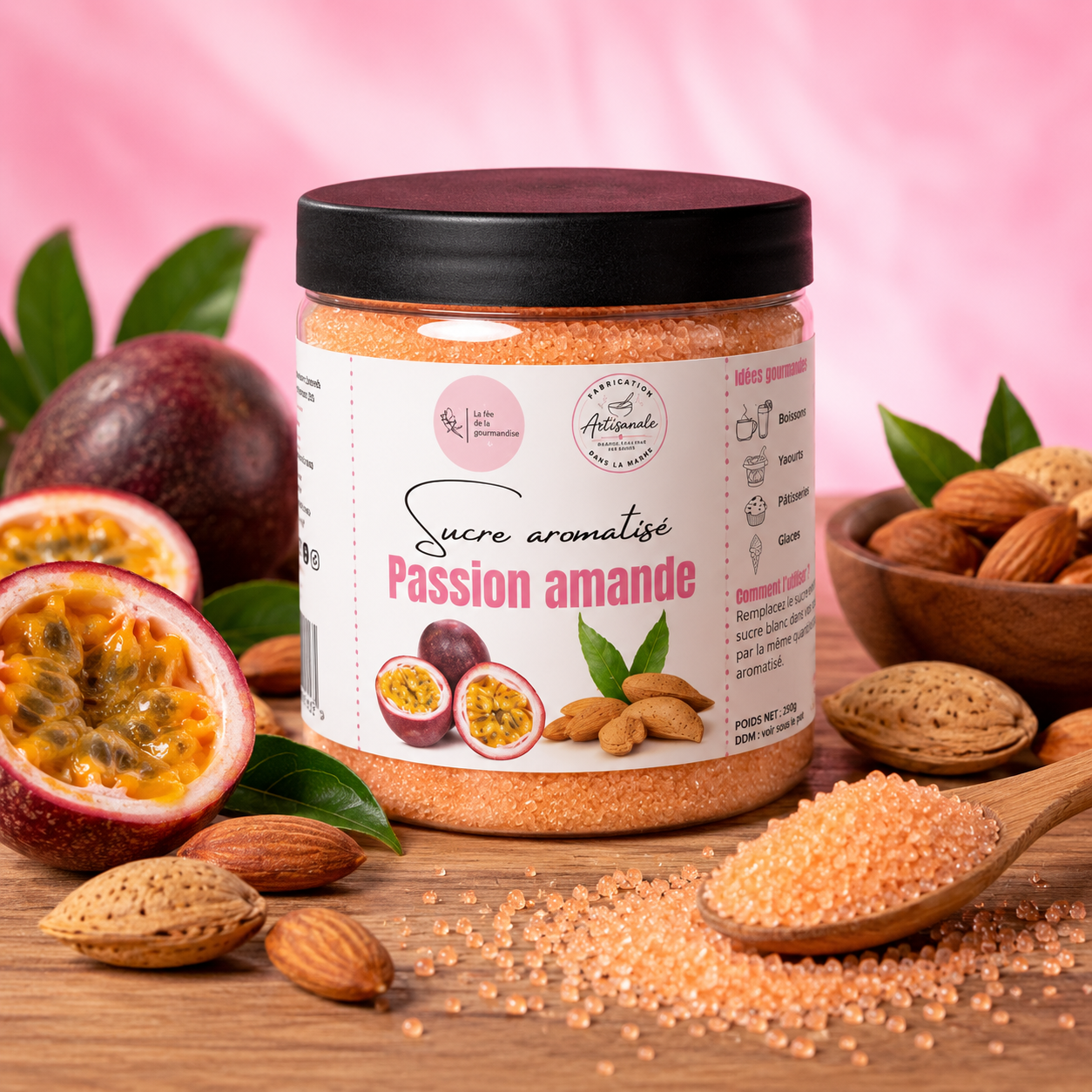 La fée de la gourmandise passion amande vanille sucre aromatisé pot