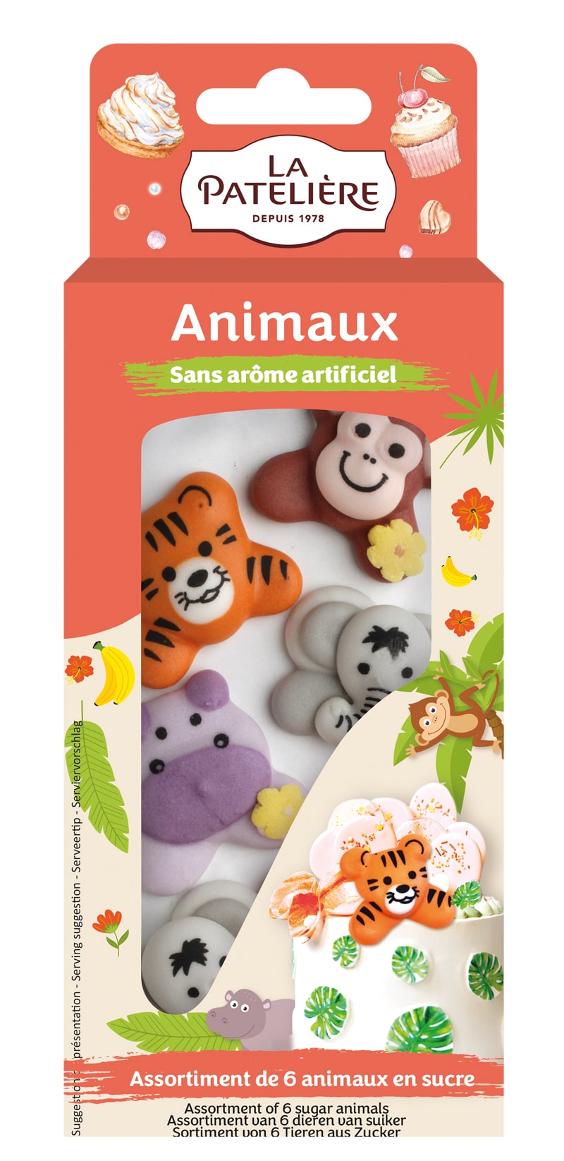 La Patelière Décors et bougies décors sucre animaux x6