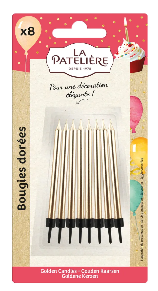 La Patelière Décors et bougies Bougies dorées x8 gâteau