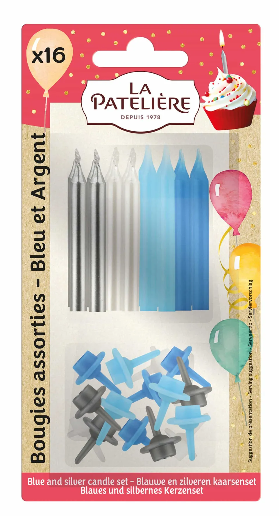La Patelière Décors et bougies Bougies bleu argent x16