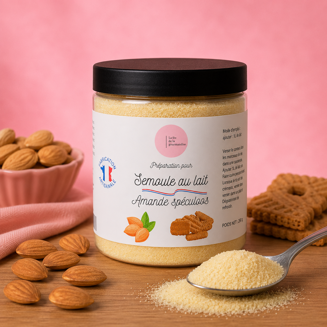La fée de la gourmandise Semoule riz au lait amande spéculoos dessert
