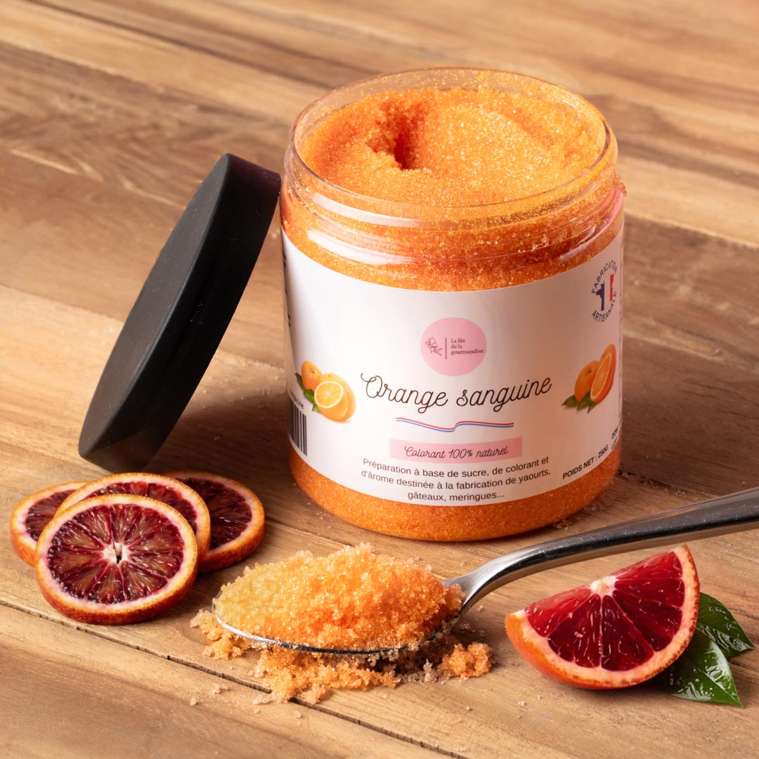 La fée de la gourmandise orange sanguine sucre aromatisé pot 250g