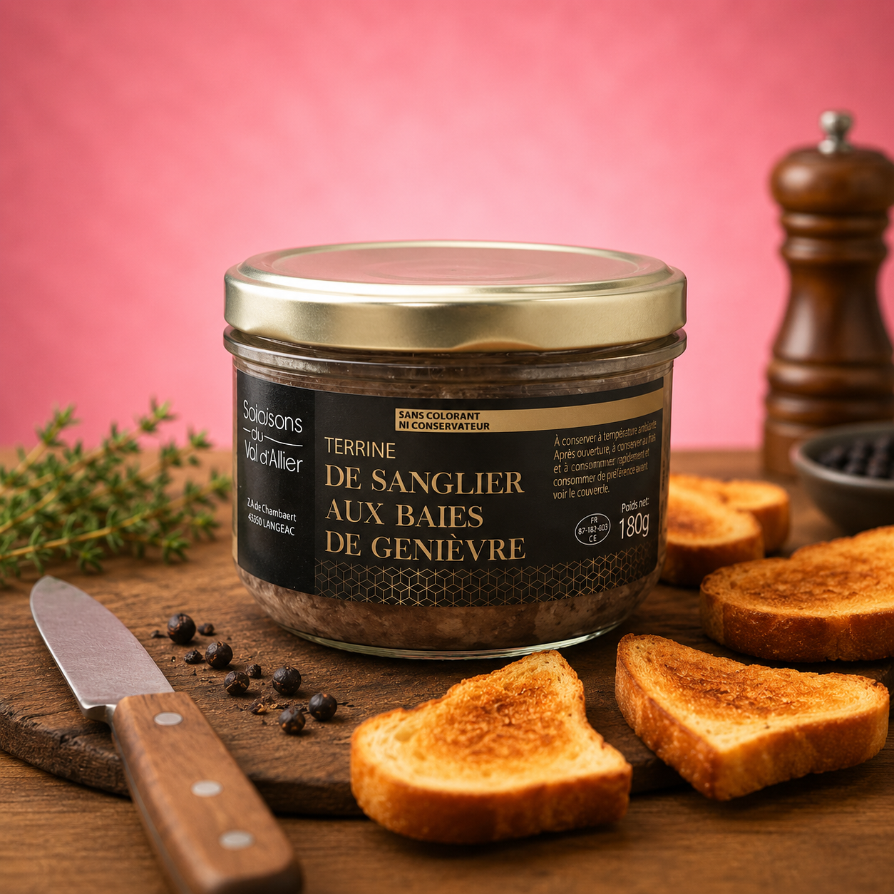 La fée de la gourmandise Terrine sanglier terrine genièvre 180G