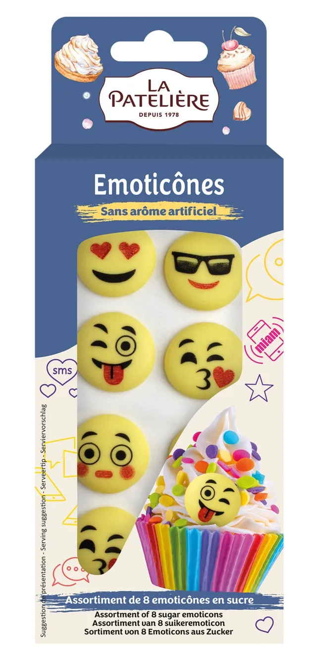 La Patelière Décors Emoticon décor sucre x8 smileys